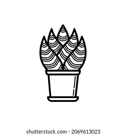Succulent in pot. Thin line icon. Modern vector illustration of houseplant.