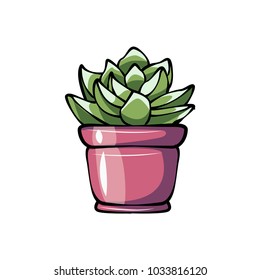 Succulent Potted Plant Flat Color Icon For Apps And Websites. Vector Illustration