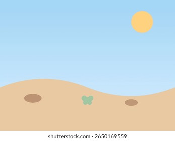 Succulent and Rocks under Bright Gradient Sky in Desertcore Style