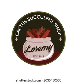 Succulent shop logo design in retro vintage style
