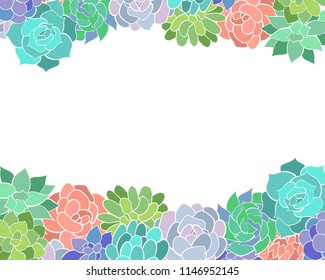 Succulent silhouette frame-banner with space for your text. Hand drawn vector illustration