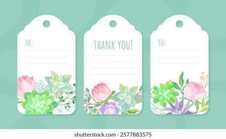 Succulent Tag Design with Fleshy Green Plant and Flora Vector Template