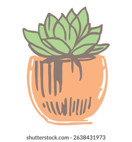 A succulent in a terracotta planter, illustrated with clean lines and a minimalist approach, perfect for modern home decor.