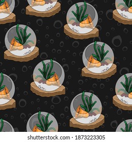 Succulent Terrarium with Christmas Bells Vector Seamless Holiday Pattern