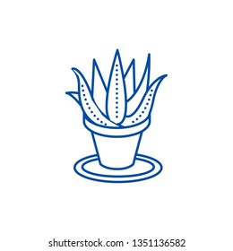 Succulents, aloe pot line icon concept. Succulents, aloe pot flat  vector symbol, sign, outline illustration.