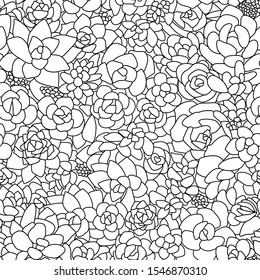 
Succulents black line art isolated vector seamless pattern