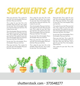 Succulents and cacti flat style multicolored vector background with place for your text. Modern minimalistic design. Part one.