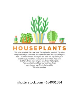 Succulents and cacti flat style multicolored circle vector illustration with place for your text. Part two.