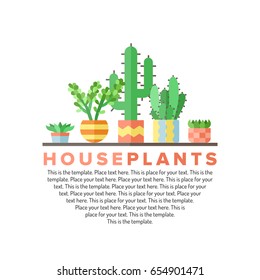 Succulents and cacti flat style multicolored circle vector illustration with place for your text. Part one.