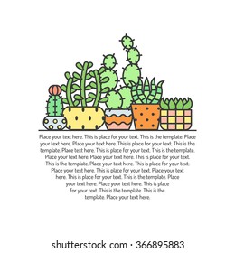 Succulents and cacti outline multicolored vector background. Modern minimalistic design. Part one.