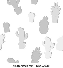 Succulents and cacti plants. Vector seamless pattern with home garden cartoon cactus. Illustration for print
