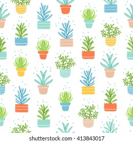 Succulents colorful doodle seamless pattern