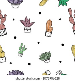 Succulents hand draw seamless pattern for design textile.
