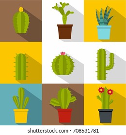 Succulents icon set. Flat style set of 9 succulents vector icons for web design