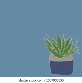 succulents on a blue background in 2020 style. color of the year. potted flower in the corner of the page. For the cover of a notebook, diary, packaging, fabric. ecology, clean air.vector eps 10