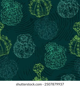 Succulents Seamless pattern with abstract tropical flowers, leaves and shapes. Summer jungle florals design. Great for fabric, textile, wrapping paper, wallpaper. Vector texture