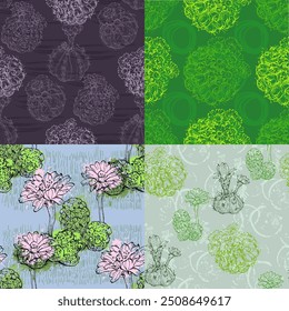 Patrón sin fisuras con flores tropicales abstractas, hojas y Formas. Diseño floral de la selva de verano. Ideal para tela, textil, papel de embalaje, Fondo de pantalla. Textura de Vector