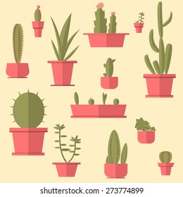 Succulents set. Flat design.