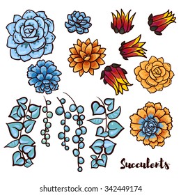 Succulents set  In the hand drawn style. Set for scrapbooking, decal, stickers
