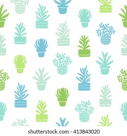 Succulents silhouettes simple seamless pattern