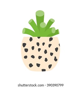 Succulents vector illustration of conophytum. Plants in cute retro pots. Art of house plants. Isolated vector. Illustration for catalogs on gardening, home plant. Cartoon of green, dwarf cactus. 