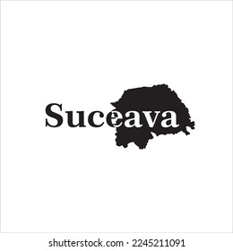 Suceava map and black lettering design on white background