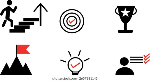 Sucess and strategy vector icons set