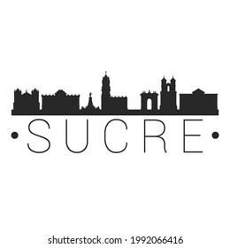 Sucre, Bolivia City Skyline. Silhouette Illustration Clip Art. Travel Design Vector Landmark Famous Monuments.
