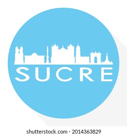 Sucre, Bolivia Round Button City Skyline Design. Silhouette Stamp Vector Travel Tourism.