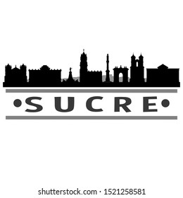 Sucre Bolivia Travel. City Skyline. Silhouette City. Design Vector. Famous Monuments.