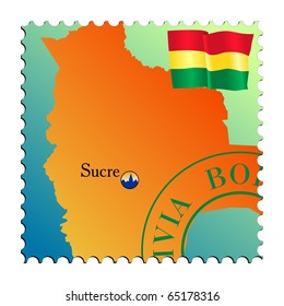 Sucre - capital of Bolivia. Vector stamp