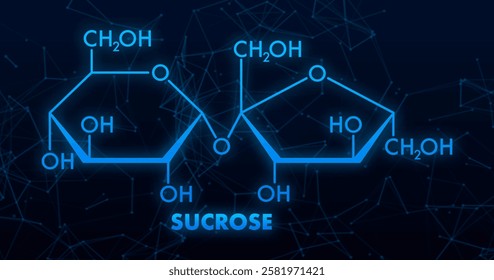 Sucrose Molecular Structure with Glowing Lines on Dark Background