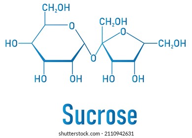 Molécula de azúcar de sacarosa. También conocido como azúcar de mesa, azúcar de caña o azúcar de remolacha. Fórmula esquelética.