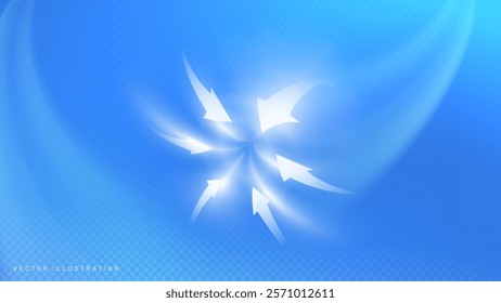 suction air arrow set icon of vector elements, light effect blowing from an air conditioner, purifier or humidifier, directing flow