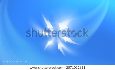 suction air arrow set icon of vector elements, light effect blowing from an air conditioner, purifier or humidifier, directing flow