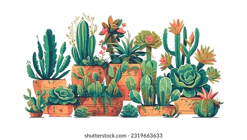 Suculentas and cactus flat cartoon isolated on white background. Vector illustration