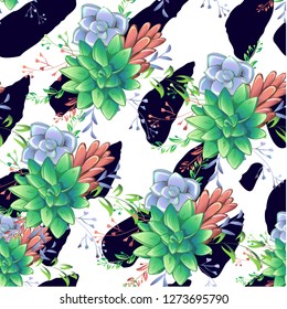 Sucullent pattern design. Trendy flower gradients. Vector cactus illustration.