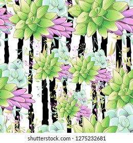 Sucullent pattern design. Trendy flower gradients. Vector cactus illustration.