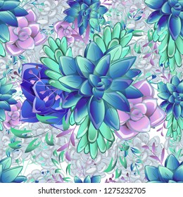 Sucullent pattern design. Trendy flower gradients. Vector cactus illustration.