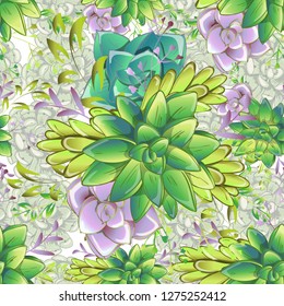 Sucullent pattern design. Trendy flower gradients. Vector cactus illustration.