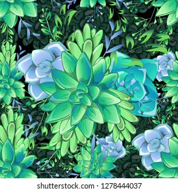 Sucullent pattern design. Trendy flower gradients. Vector cactus illustration.