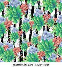 Sucullent pattern design. Trendy flower gradients. Vector cactus illustration.