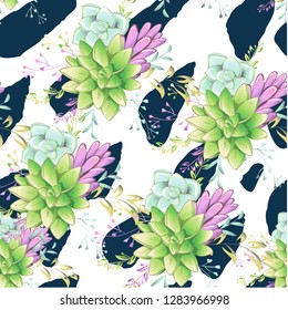 Sucullent pattern design. Trendy flower gradients. Vector cactus illustration.