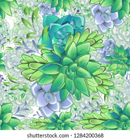 Sucullent pattern design. Trendy flower gradients. Vector cactus illustration.