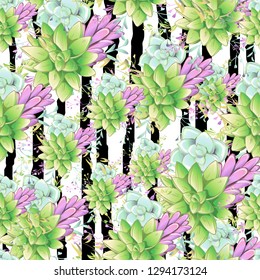 Sucullent pattern design. Trendy flower gradients. Vector cactus illustration.