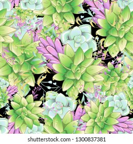 Sucullent pattern design. Trendy flower gradients. Vector cactus illustration.