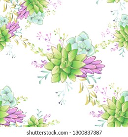 Sucullent pattern design. Trendy flower gradients. Vector cactus illustration.