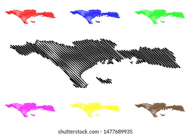 Sud department (Republic of Haiti, Hayti, Hispaniola, Departments of Haiti) map vector illustration, scribble sketch Sud map