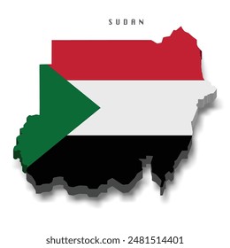 Sudan 3d flag map on white background