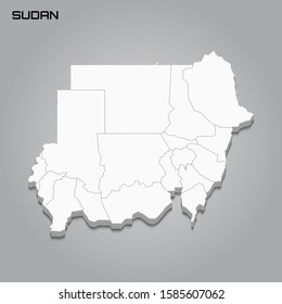 Sudan 3d map with borders of regions. Vector illustration